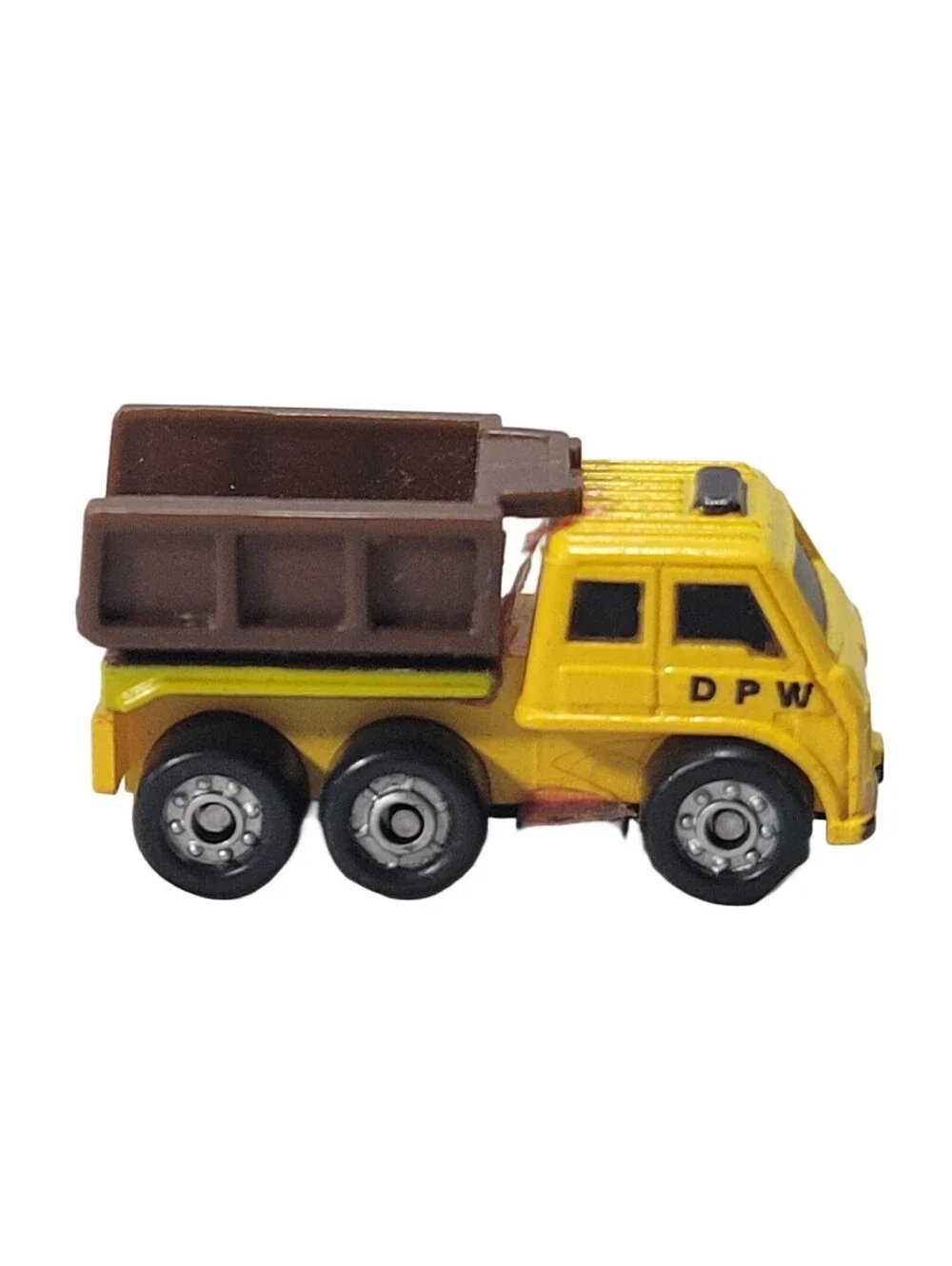 Funrise Micro Machines DPW Dept. Public Works Dump Truck Yellow/Brown VTG Toy